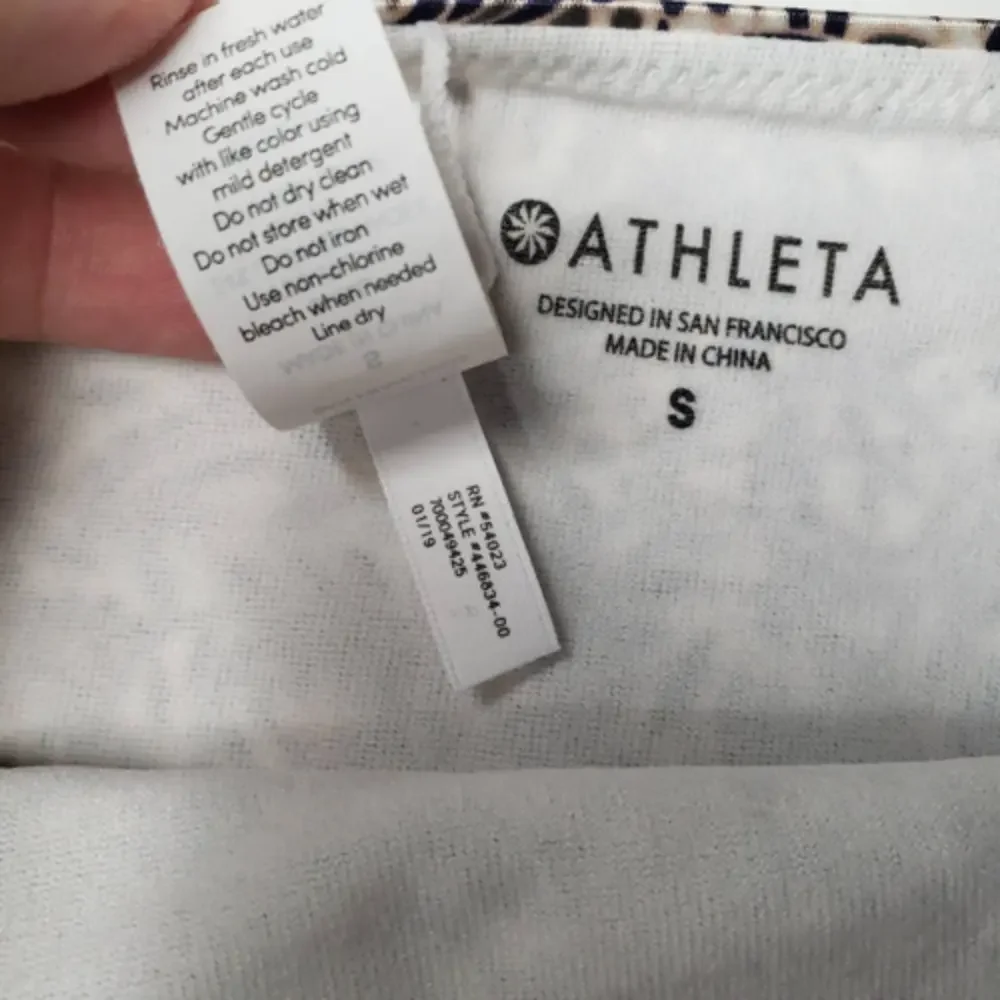 Athleta Bikini‎ Bottoms S White Black Taupe Floral Print